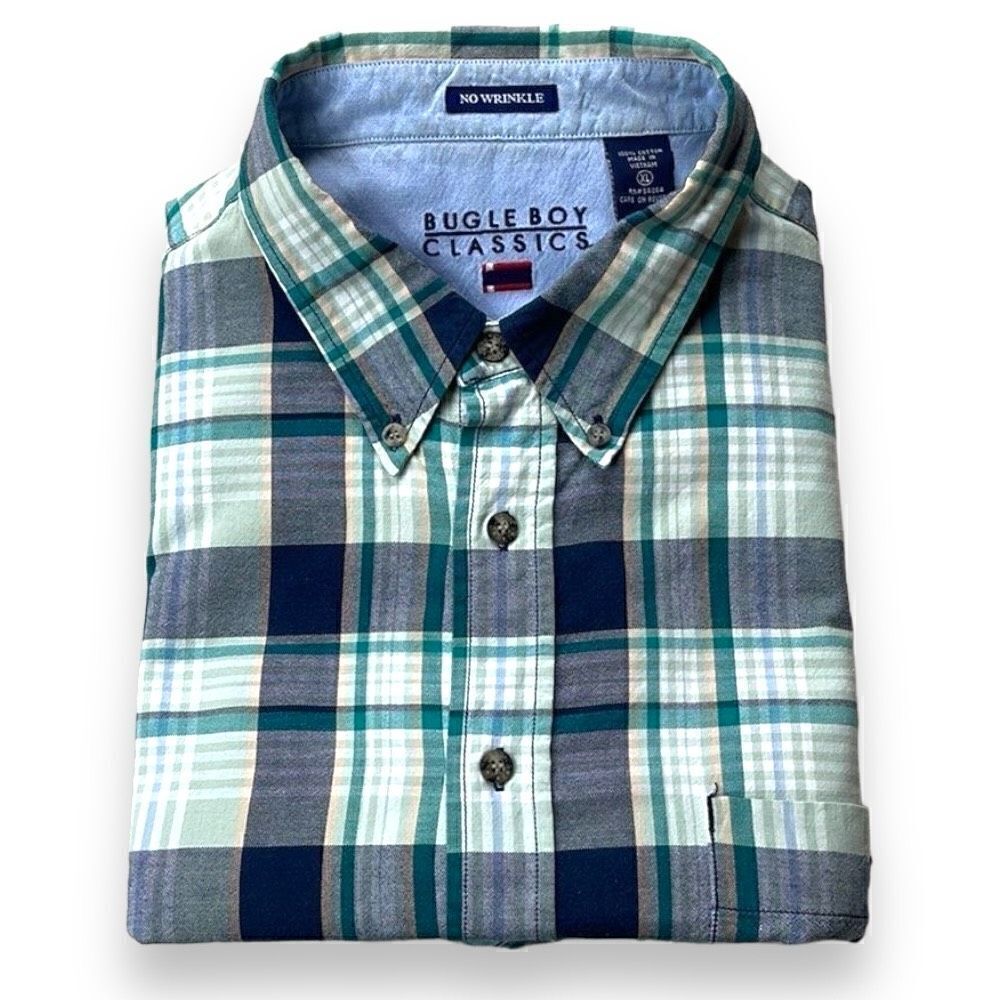 Bugle Boy Classics Shirt‎ Mens Extra Large XL Plaid Short Sleeve Button Down